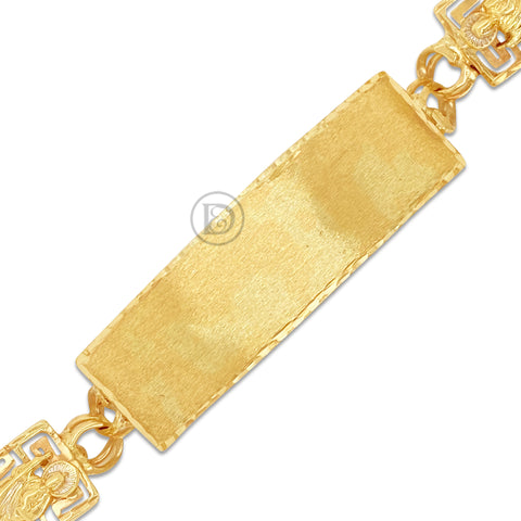 10K Yellow Gold Chino Link Personalize ID Name Bracelet with Saint Jude and Greek Key