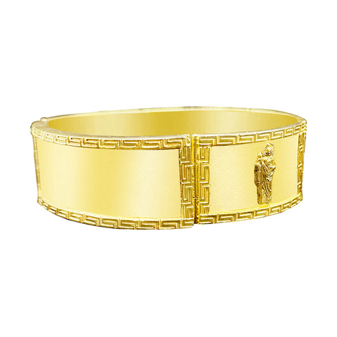 10K yellow gold ID bracelet with Saint Jude and Greek Key