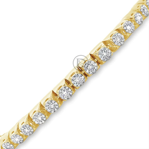 10K Solid Yellow Gold 2.10CT tw Round Cut Diamond Tennis Bracelet