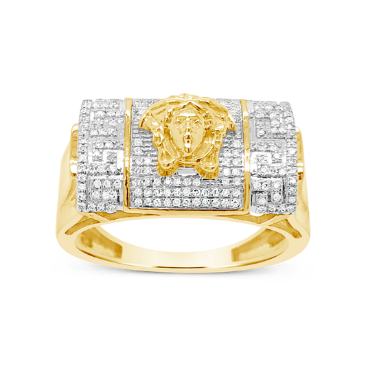 Diamond Designer Medusa Ring .27 CTW Round Cut 10K Yellow Gold