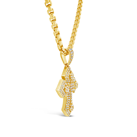 Diamond Cross Pendant 1.87 CTW Round Cut 10K Yellow Gold