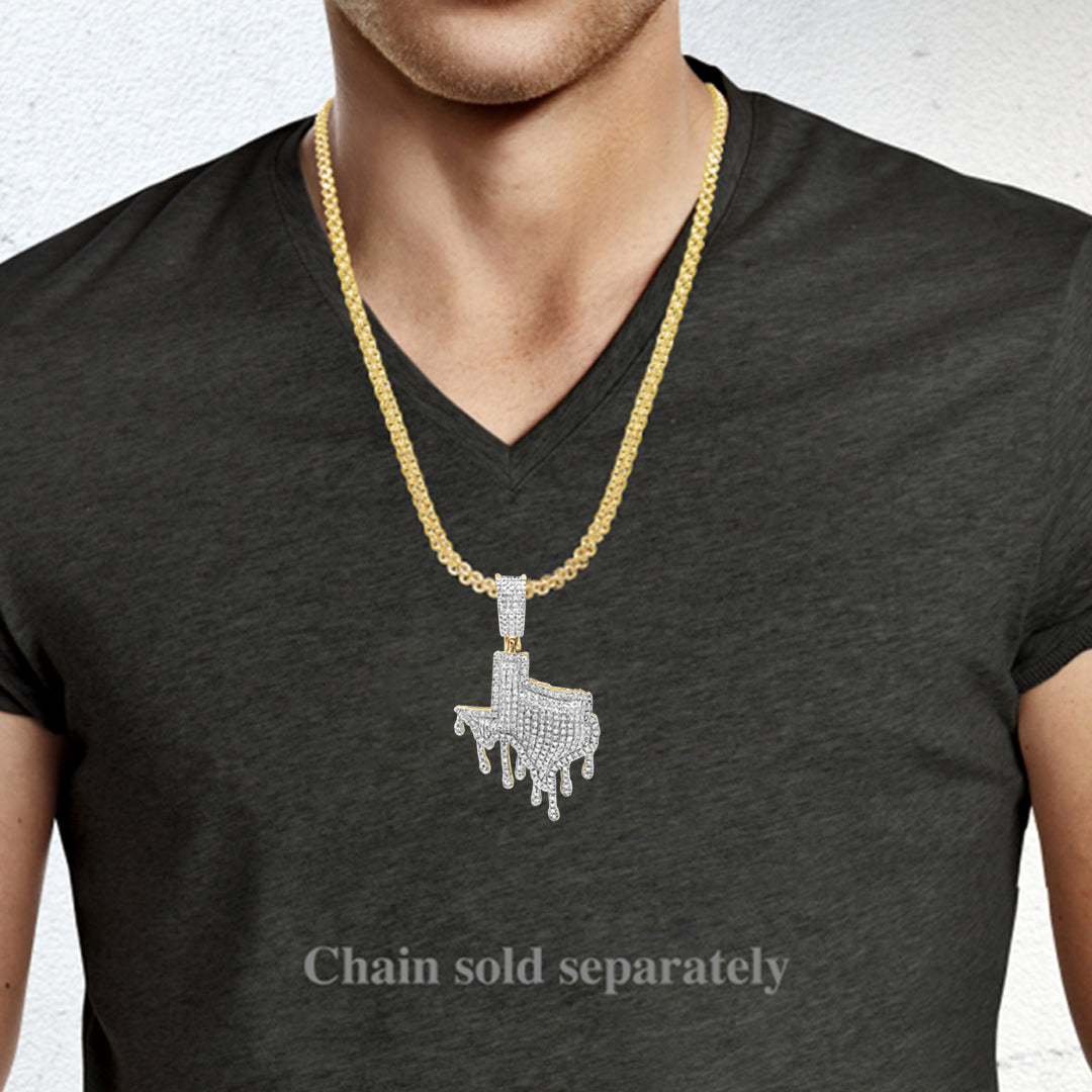 Dripping Diamond Texas Pendant .61 CTW Round Cut 10K Yellow Gold