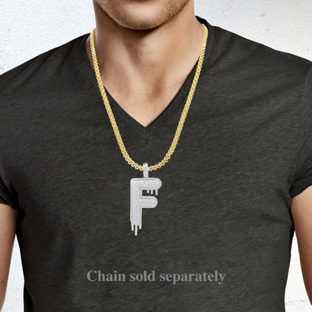 Dripping Diamond "F" Pendant 1.30 CTW Round Cut 10K Yellow Gold