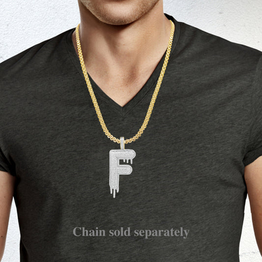 Dripping Diamond "F" Pendant 1.30 CTW Round Cut 10K Yellow Gold