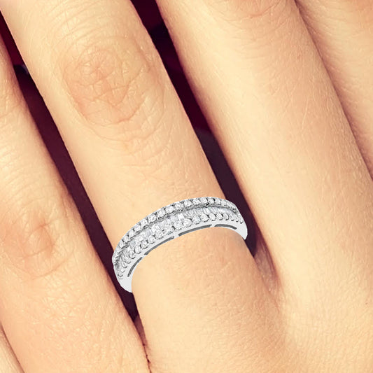 Diamond Band .50 CTW Baguettes w/ Round Cut Diamonds 10K White Gold