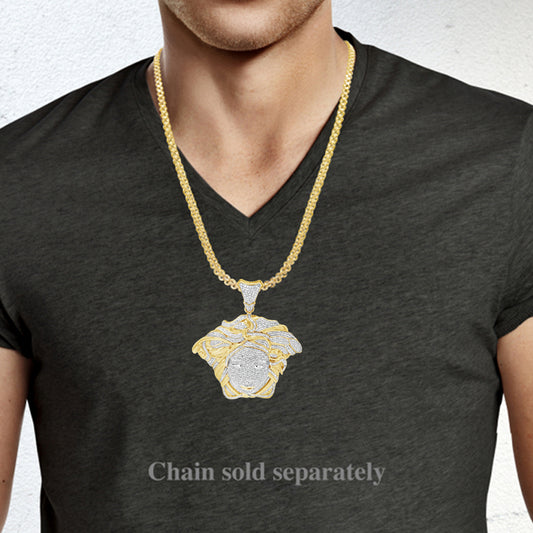 Diamond Designer Medusa Pendant 1.39 CTW Round Cut 10K Yellow Gold