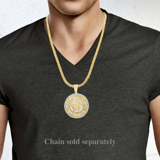 Diamond Designer Medusa Pendant .40 CTW Round Cut 10K Yellow Gold