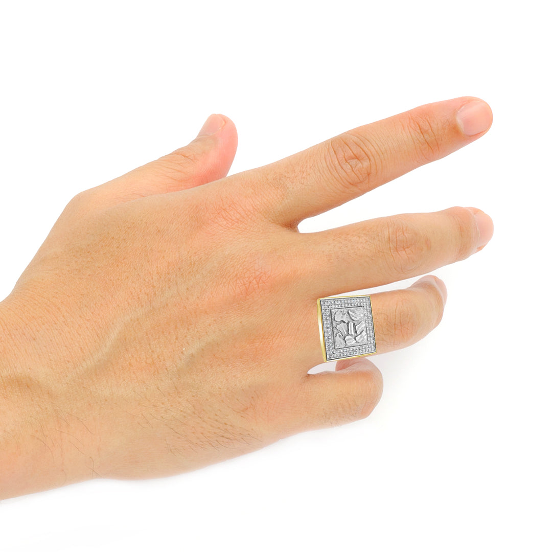 10K Yellow Gold Men's Gold Nugget Ring w/ CZ's