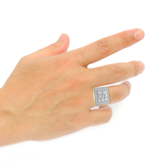 10K Yellow Gold Men's Gold Nugget Ring w/ CZ's