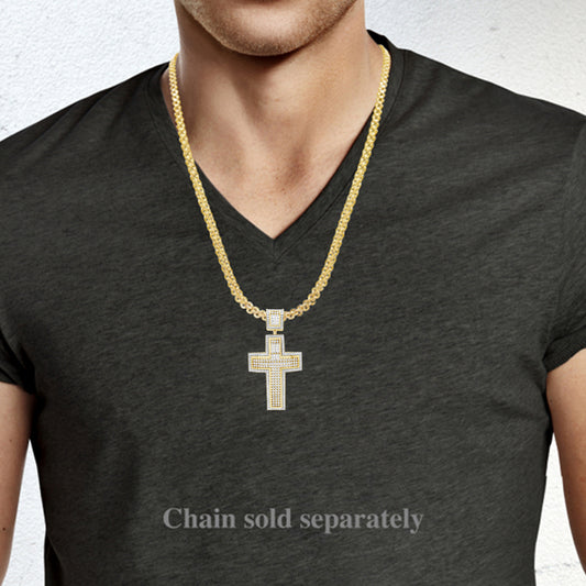 Diamond Cross Pendant 1.60 CTW Round Cut 10K Yellow Gold