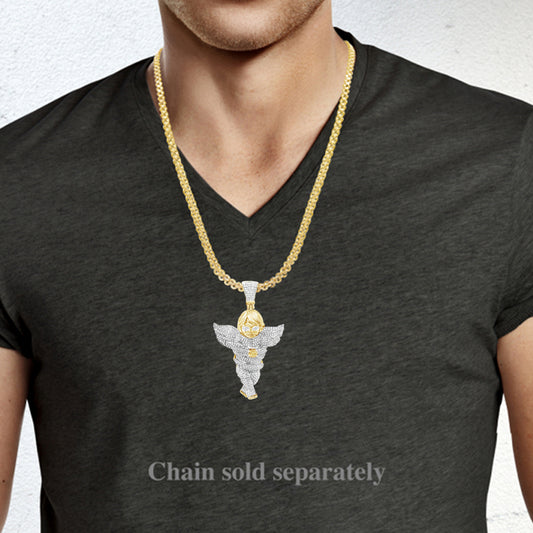 Diamond Angel Pendant 2.25 CTW Round Cut 10K Yellow Gold