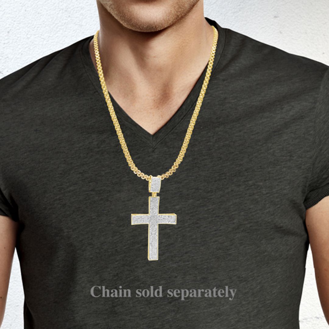 Diamond Cross Pendant 1.74 CTW Round Cut 10K Yellow Gold