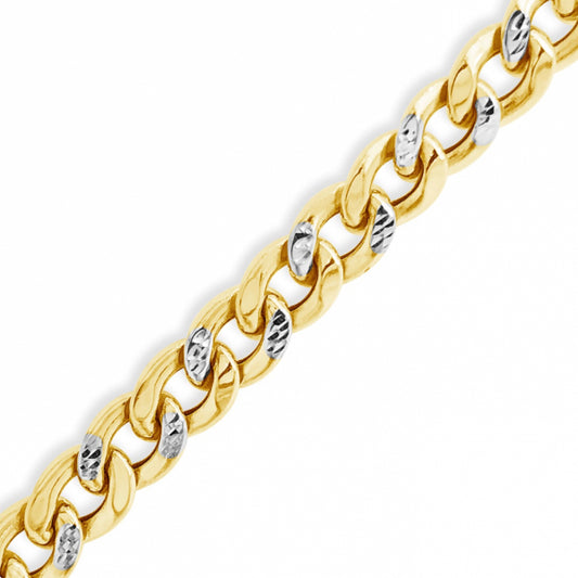 Reversable Two Tone Pave 10K Yellow Gold 10 Hollow Miami Cuban 22" Chain
