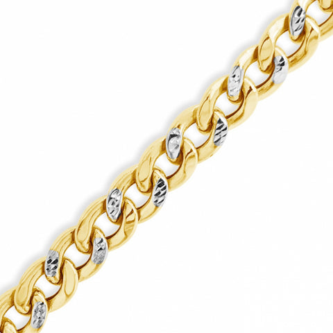 Reversable Two Tone Pave 10K Yellow Gold 10 Hollow Miami Cuban 22" Chain