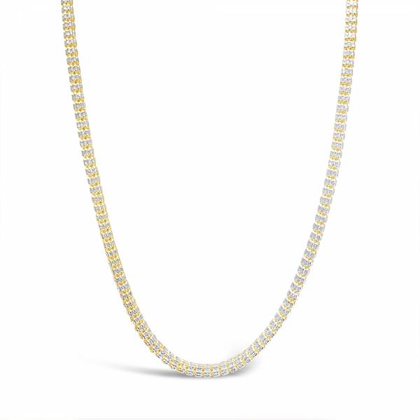 10K Yellow Gold Two Tone Pave Barrel Moon Cut Chain