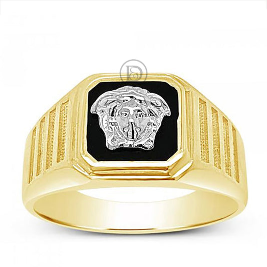 10K Yellow Gold Men's Medusa w/ Black Onyx Ring