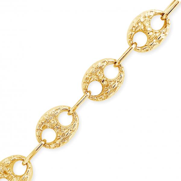 10K Yellow Gold Puffed Mariner 22" Anchor Link Chain w/ Nugget Design