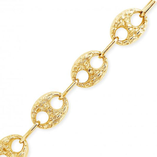 10K Yellow Gold  Puffed Mariner 22" Anchor Link Chain w/ Nugget Design
