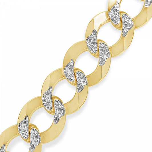 10K Yellow Gold Two-Tone Solid  Pave Cuban Link 22" Chain