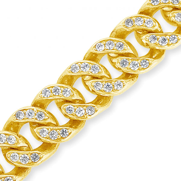 10K Solid Yellow Gold Reversable Miami Cuban Link 22" Chain w/ CZ's