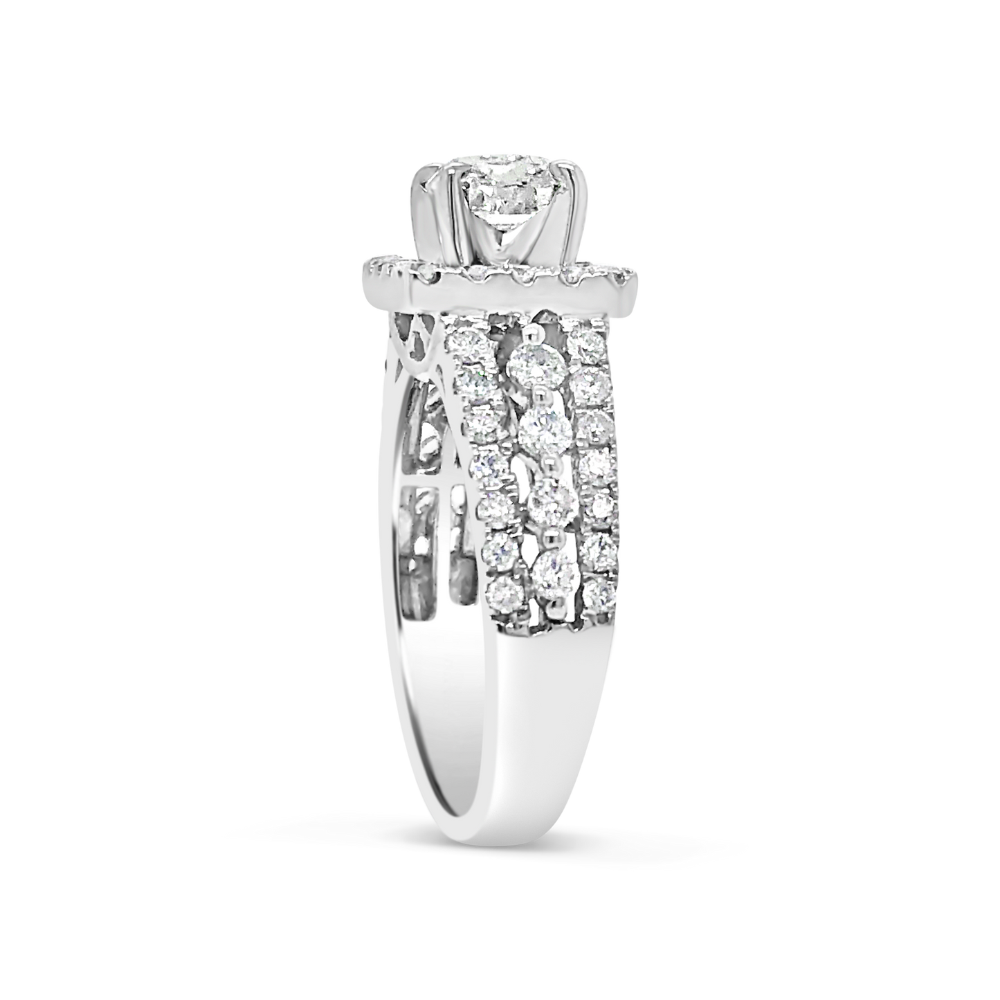Diamond Halo Engagement Ring 2 CTW Cushion Cut center w/ Round Cut 14K White Gold