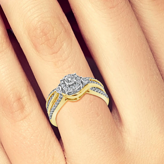 Diamond Halo Engagement Ring .33 CTW Round Cut 14K Yellow Gold