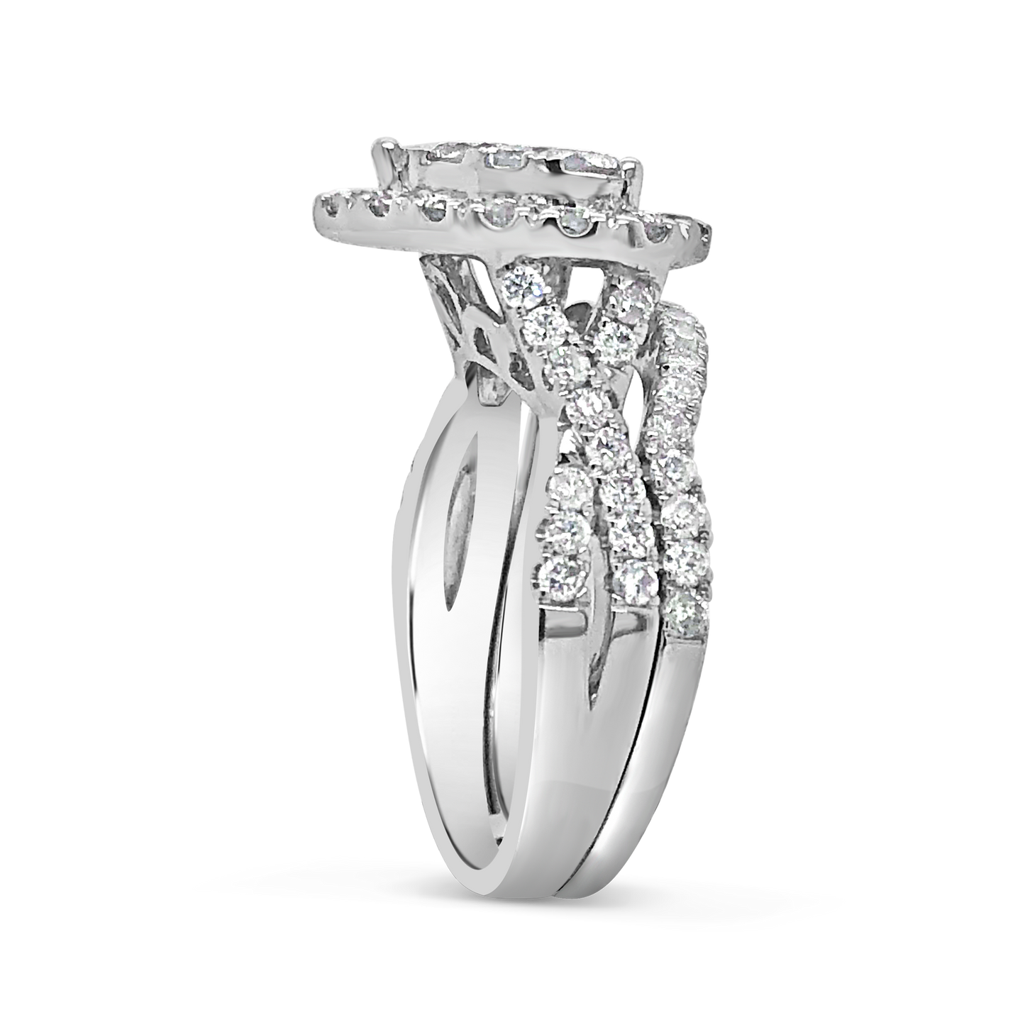 Diamond Halo Heart Shaped Engagement Ring 1.50 CTW Round Cut 14K White Gold