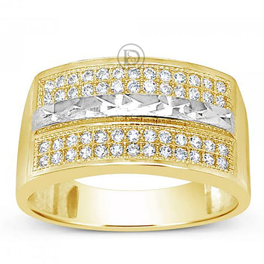 10K Yellow Gold Men's Two Tone Gold Ring w/ CZ's