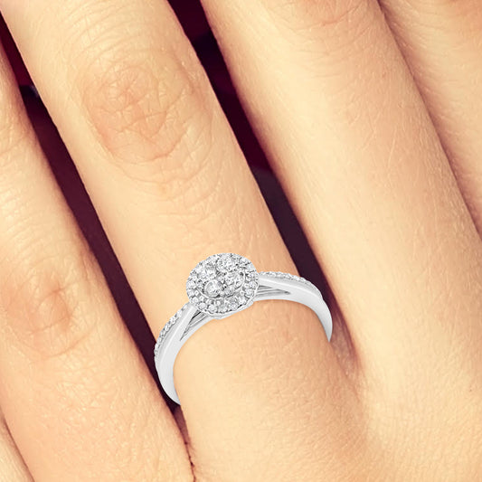 Diamond Halo Engagement Ring .33 CTW Round Cut 14K White Gold
