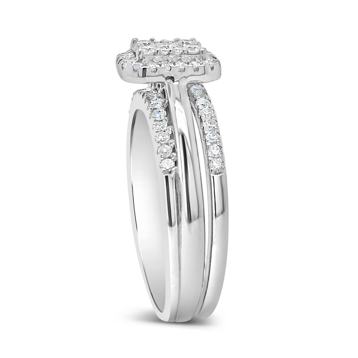 3 Band Diamond Halo Engagement Ring .55 CTW Round Cut 14K White Gold