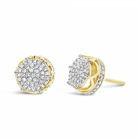 10K Yellow Gold .25ct Diamond Circle Earrings w/ Crown Detailing