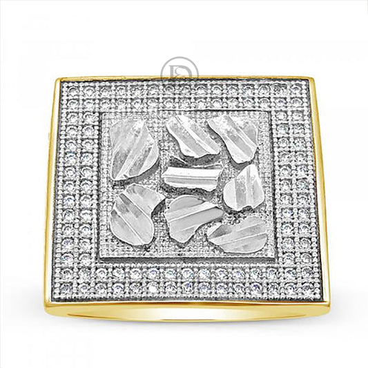 10K Yellow Gold Men's Gold Nugget Ring w/ CZ's