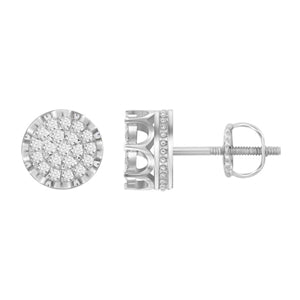 MEN'S EARRINGS 1 CT ROUND DIAMOND 10K WHITE GOLD