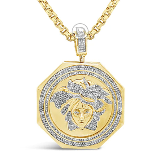 Diamond Designer Medusa Pendant 1.25 CTW Round Cut 10K Yellow Gold
