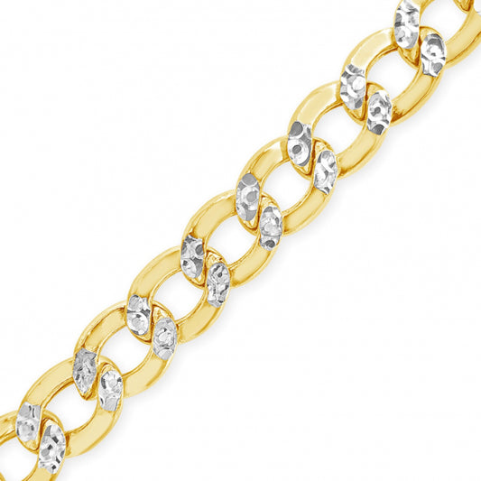 10K Yellow Gold Hollow  Pave Two Tone 22" Cuban Link Chain