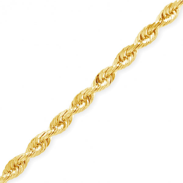 10K Solid Yellow Gold 20" Rope Chain w/ Diamond Cuts