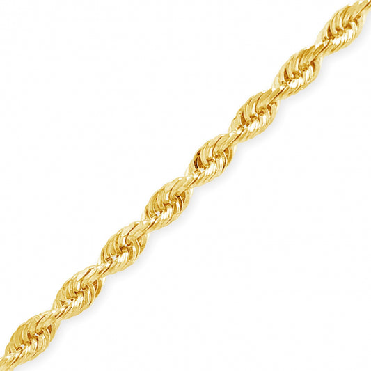 10K Solid Yellow Gold 20" Rope Chain w/ Diamond Cuts