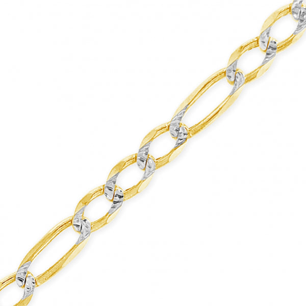 10K Yellow Gold Solid Two Tone Pave Figaro Link 18" Chain