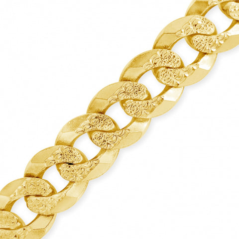 10K Solid Yellow Gold LazerCut Round Cuban link Chain