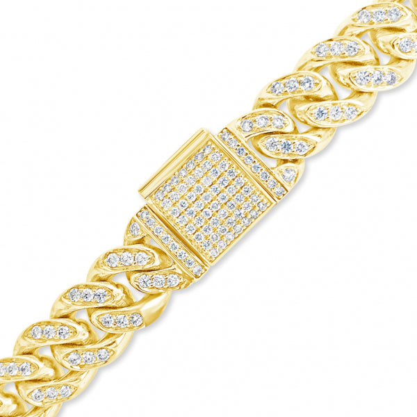 10K Solid Yellow Gold 14.25 CTW Round Cut Diamond Cuban Link Chain w/ Diamond Lock