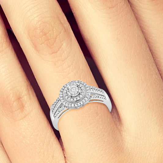 Diamond Halo Engagement Ring .33 CTW Round Cut 10K White Gold