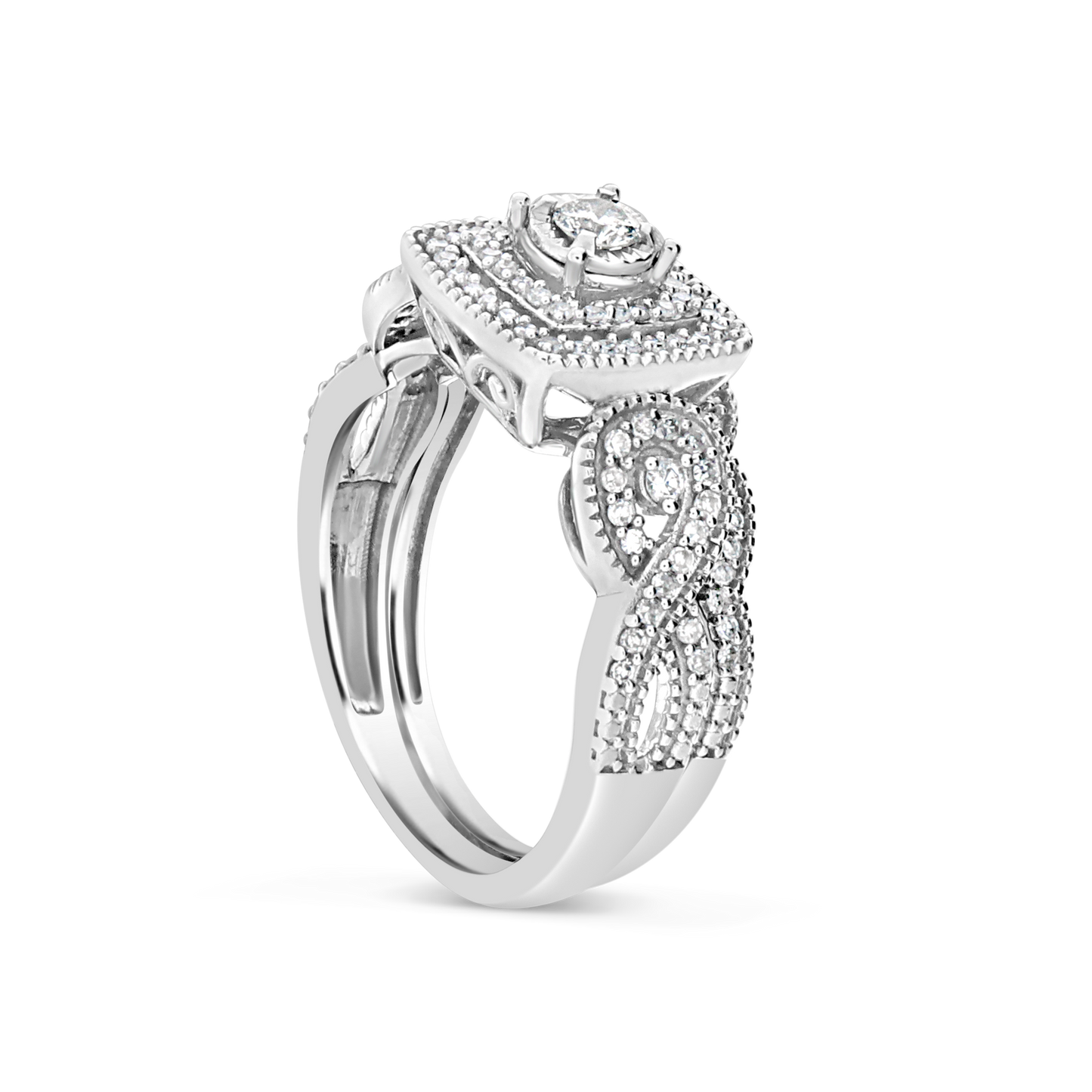 Infinity Diamond Halo Engagement Ring.50 CTW Round Cut 14K White Gold