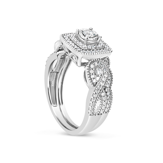 Infinity Diamond Halo Engagement Ring.50 CTW Round Cut 14K White Gold