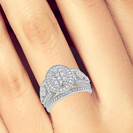 Diamond Halo Ring 1 CTW Round Cut 14K White Gold