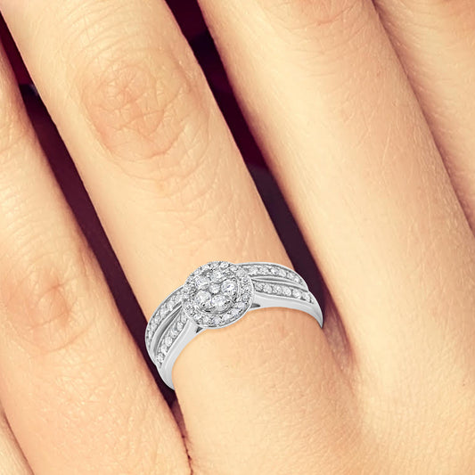 Diamond Halo Engagement Ring .50 CTW Round Cut 10K White Gold