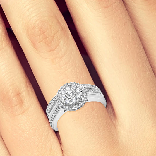 Diamond Halo Engagement Ring .50 CTW Round Cut 10K White Gold