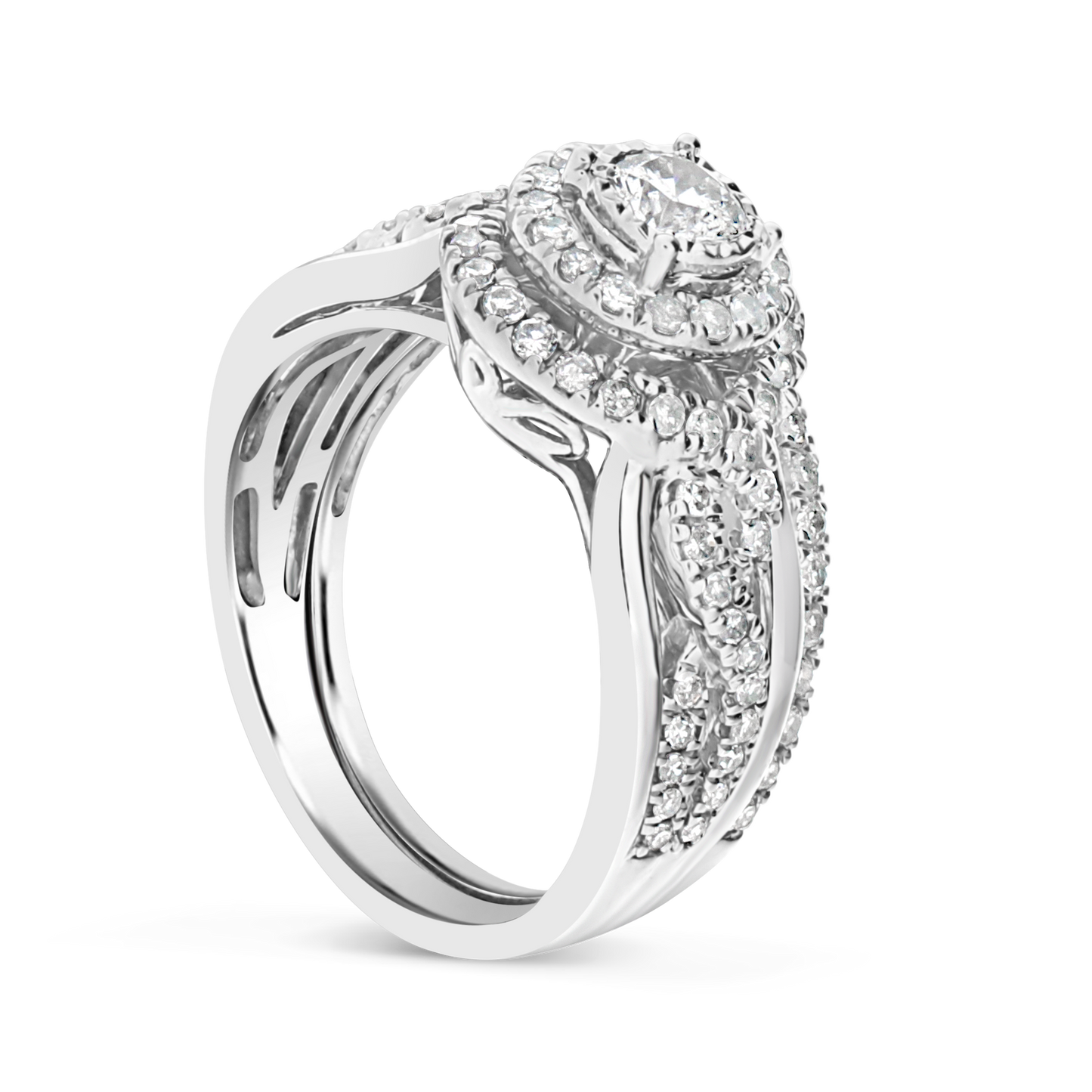 Infinity Diamond Halo Engagement Ring 1CTW Round Cut 14K White Gold