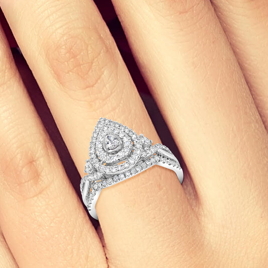 Diamond Halo Engagement Ring .50 CTW Round Cut 14K White Gold