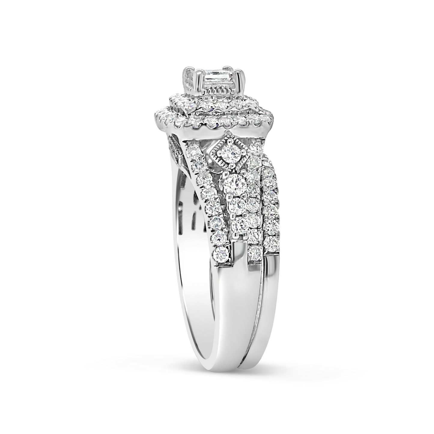 Diamond Halo Engagement Ring 1.50 CTW Princess Cut Center w/Round Cut 14K White Gold