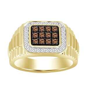 MEN'S RING 1/2 CT WHITE/CHOCOLATE ROUND DIAMOND 10K YELLOW GOLD